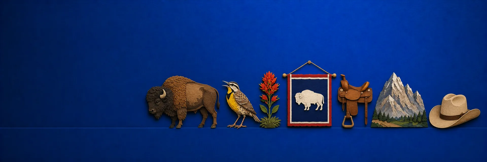 Paper cut illustration of Wyoming state symbols