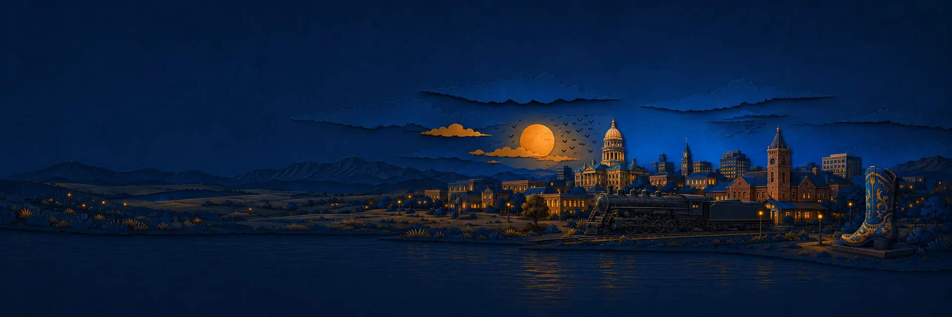 Paper cut illustration of Cheyenne, Wyoming landmarks